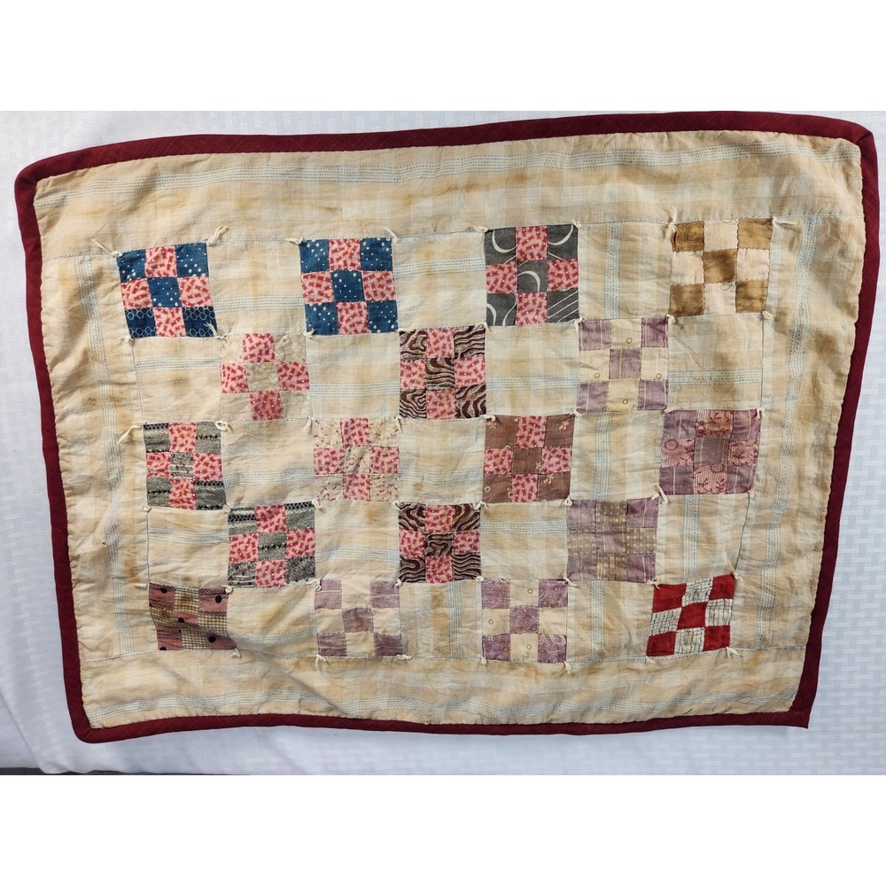 Antique Doll Bed Quilt 27 x 21.5 Patchwork Cotton 1910